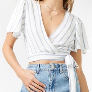 Forever21 - Blue and white Stripe Wrap-Front Crop Top